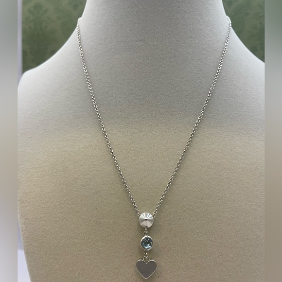 Gucci Necklace With Heart & Topaz Pendant In 925 Sterling Silver 16" - Picture 3 of 12